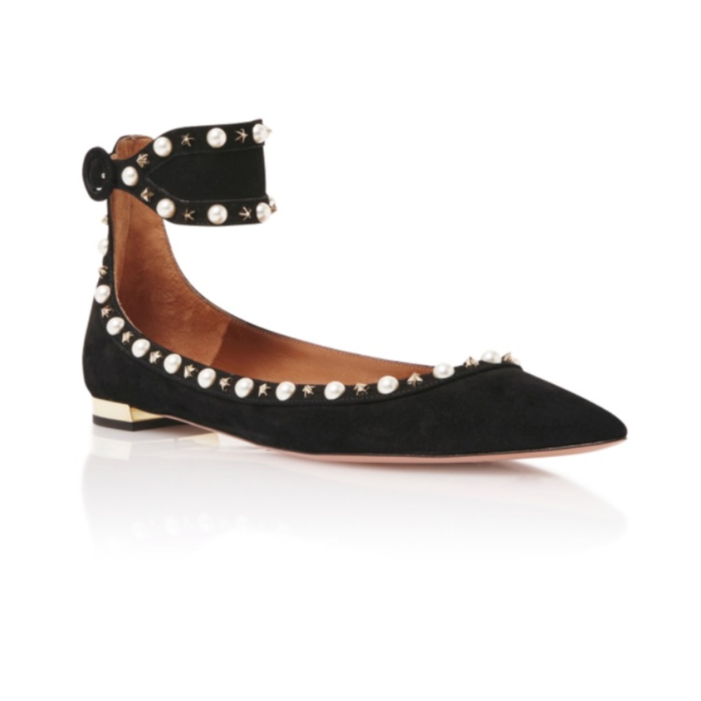 Aquazzura Harlow black suede embellished flats